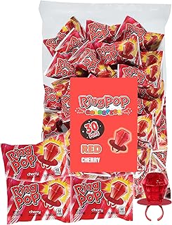 Ring Pop Red Christmas Candy Lollipops, 30 Ct Bulk Individually Wrapped in Red Cherry Flavor, Full Size, Fun Hard Candy For Birthday Parties, Holiday Parties, Stocking Stuffers, Gifts, Party Favors