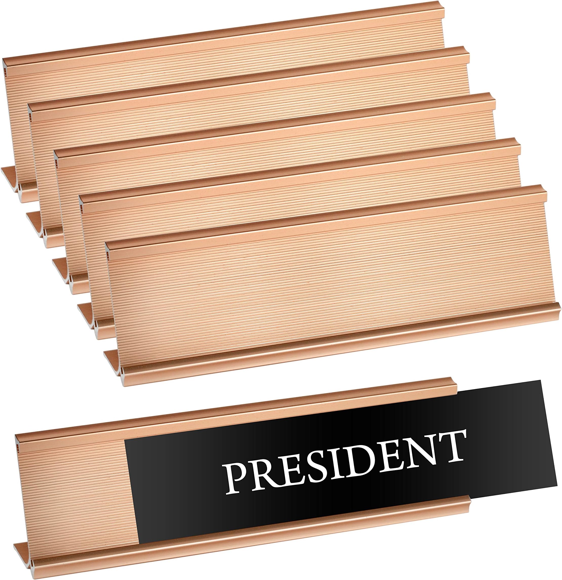 Set of 6 – Sturdy and Elegant Rose Gold Aluminum Desk Name Plate Holder, Office Business Desk Sign Holder, 8” X 2” - Hardware and Inserts are Not Included