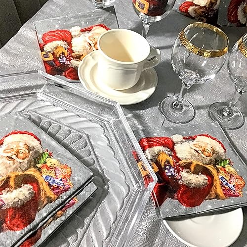 Miniatura 7 de 20 unidades de 3 capas de 13 x 13 pulgadas de regalo y servilletas de Papá Noel de papel de Navidad para Decoupage, rojo, gris, blanco, amarillo,