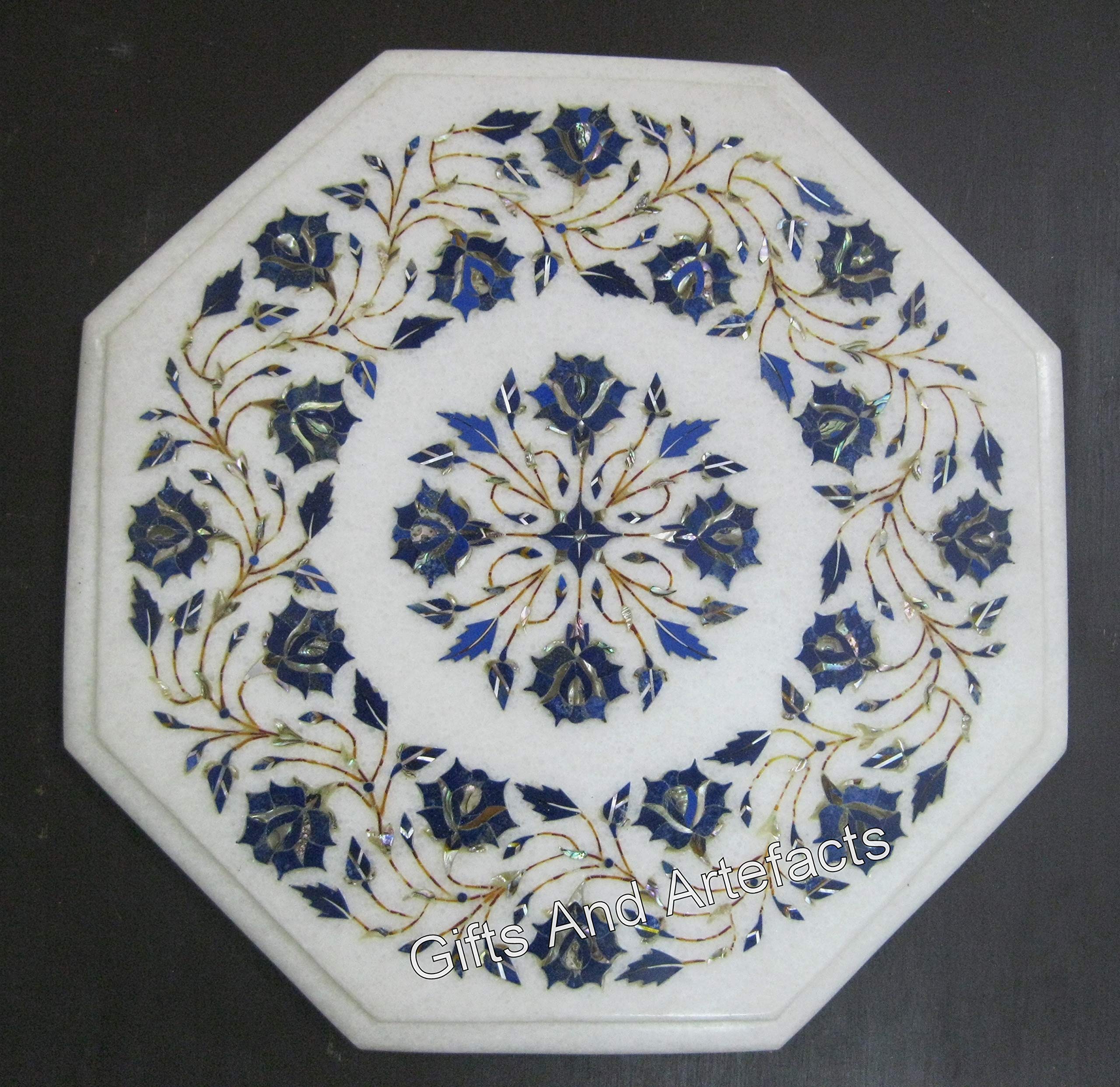 Table basse en marbre blanc octogonale incrustée de pierres pour décoration