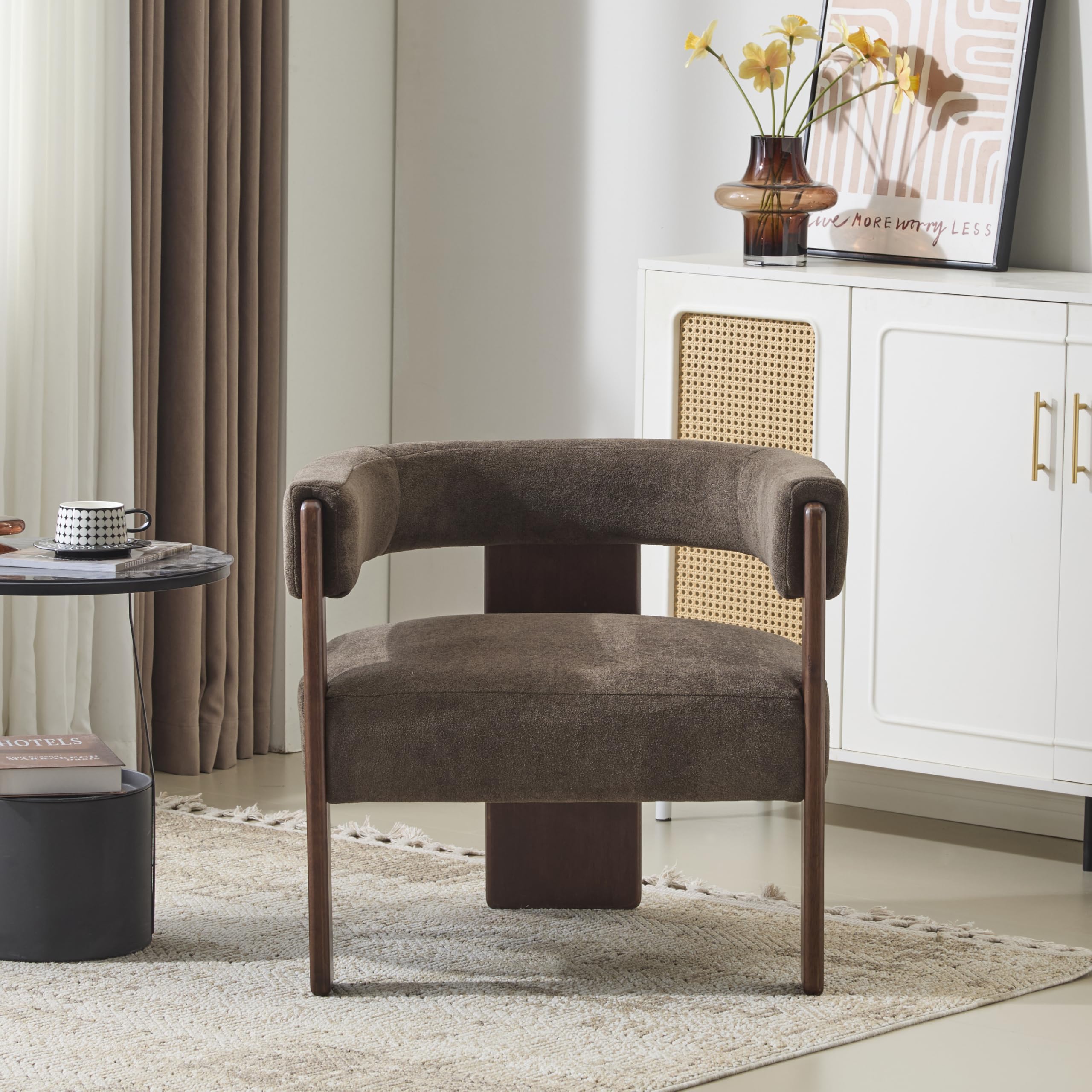 christopher knight home nettie modern accent chair for living room, velvet fabric single lounge sofa chair with wooden frame, comfy reading chair for bedroom, lounge armchair with cushion, dark brown