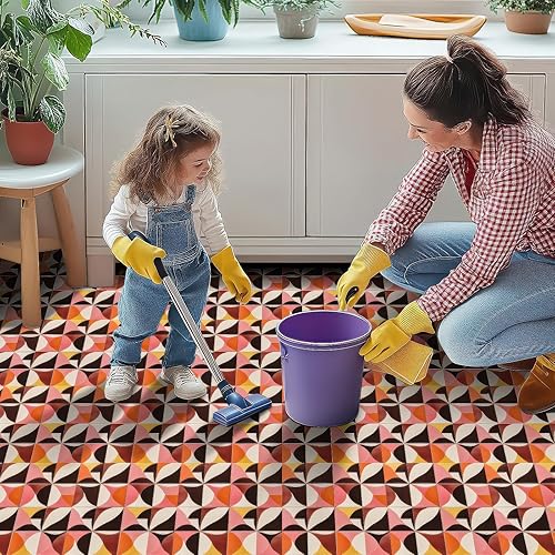 Miniatura 6 de 10 azulejos de 12 x 12 pulgadas con bloques de color geométricos abstractos retro para despegar y pegar, autoadhesivas, autoadhesivas, calcomanías