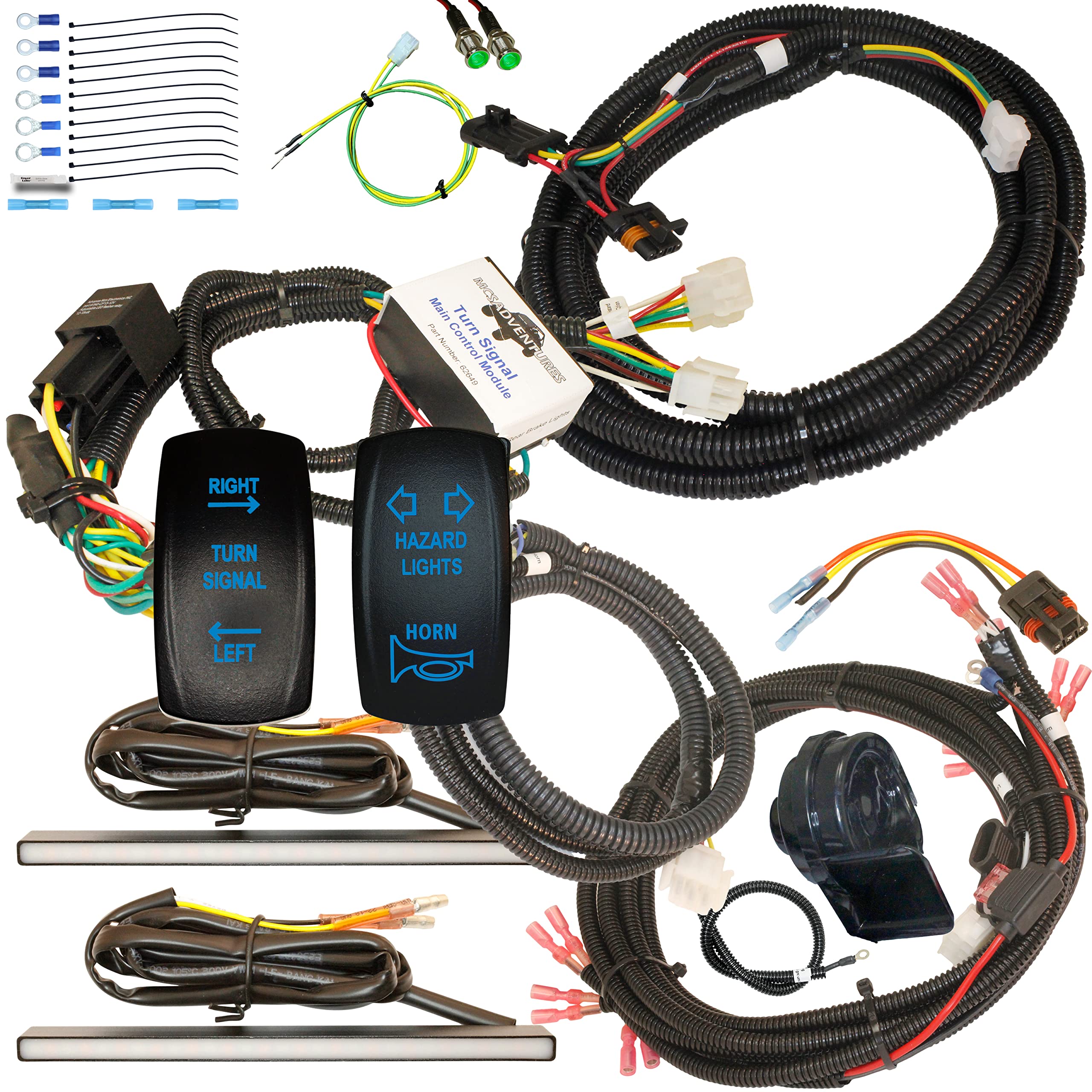 MCSADVENTURES Plug and Play Turn Signal Kit: Rocker, Horn/Hazard for for Polaris General - Forward Facing no-Drill LED Indicators
