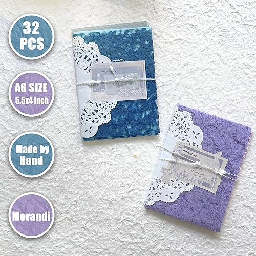 Miniatura 3 de K Kattone 32 piezas de papel de recortes hecho a mano, papel texturizado Morandi A6, hoja de malla de tela de morera, mezcla de papel especial para