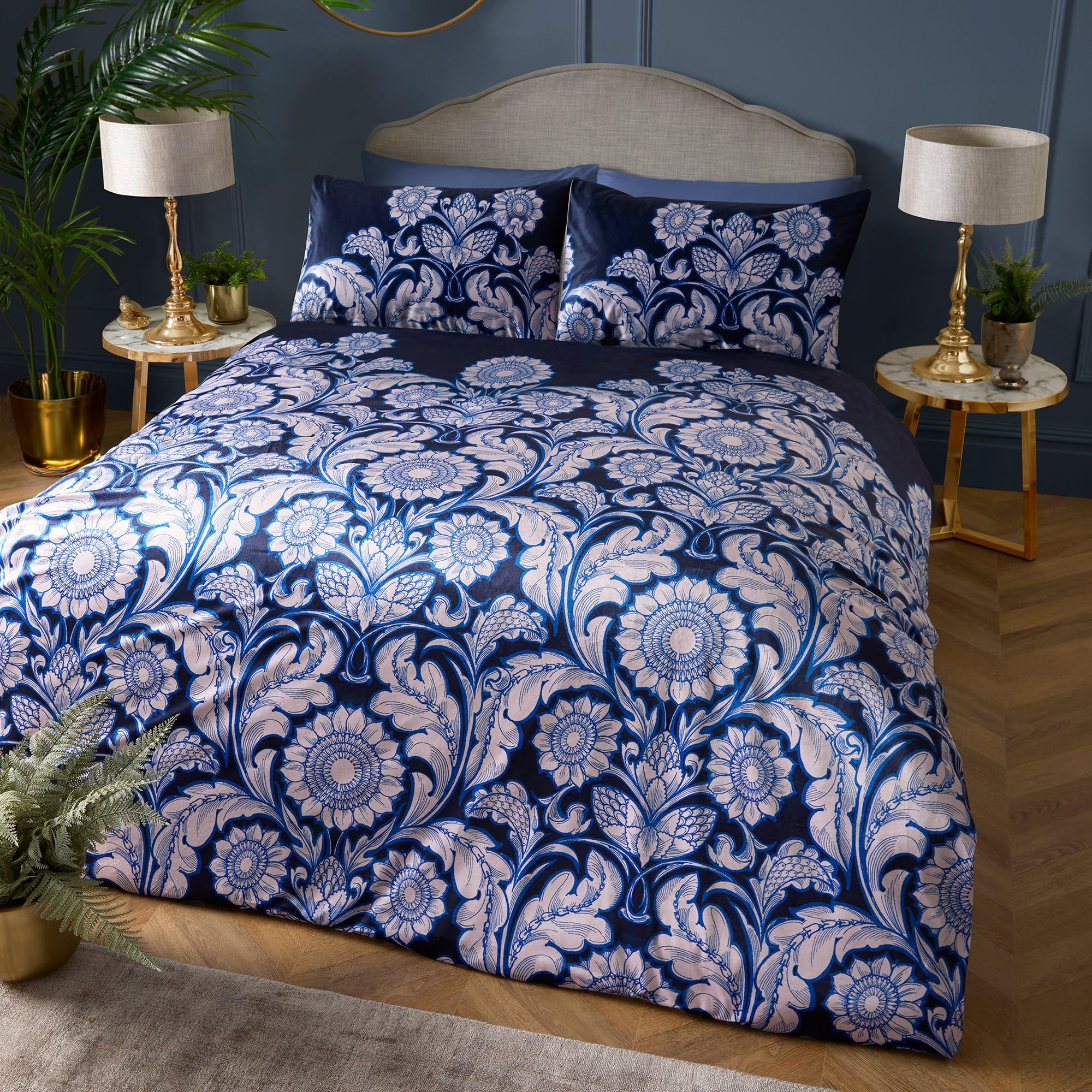 Laurence Llewelyn-Bowen, Blue Mandala Floral Duvet Cover, Double Bedding Size (200 x 200cm), Reversible Designs