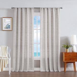 Nautica - Caspian | Extra Wide Light Filtering Textured Curtains Window Treatment Drapes Panel Pair | Set of 2 | Light Filtering Drapes | Measures 54" x 84" | Natural