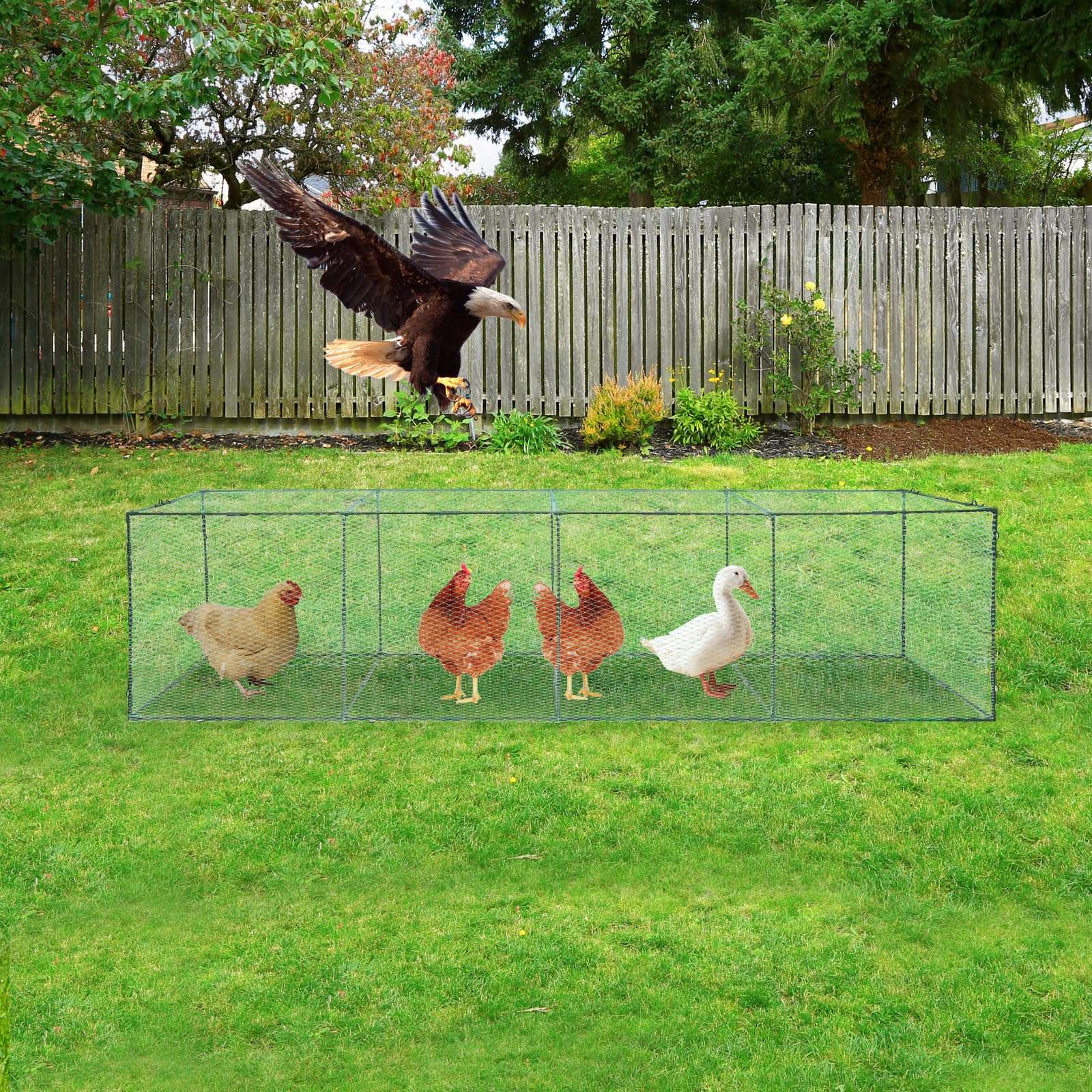 Tunnel pour poules - 320 x 80 x 80 cm - Portable - Grand tunnel pour poulets - Parc mobile pour volailles - Cadre en acier robuste avec filet en nylon - Pour 20 à 30 poules, canards et lapins