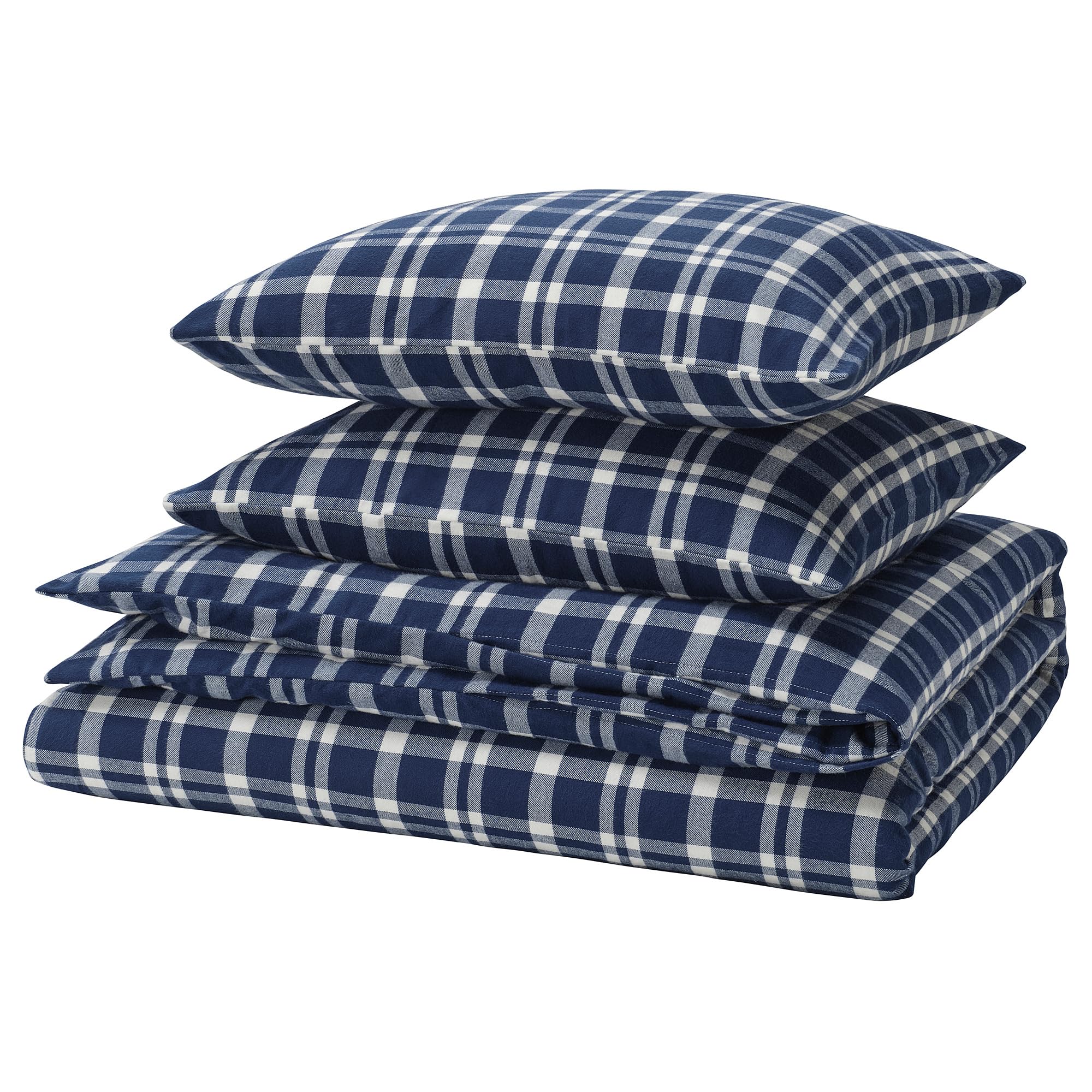 Housse de couette 240x220 TORNTUSS parure de lit bleu foncé carreaux 3 pièces