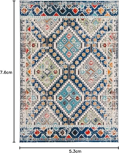 Vista 274 de Safavieh Madison Collection MAD418F - Alfombra de área con diamantes, Polipropileno, Azul Oscuro/Amarillo