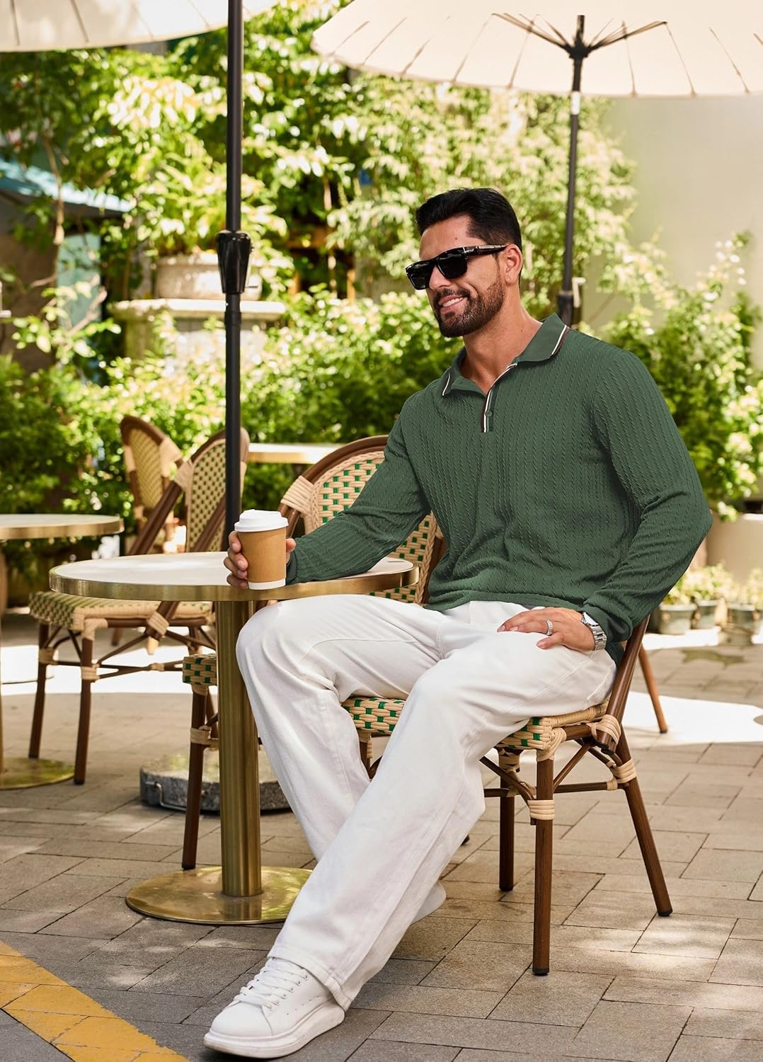 Rela Bota Men’s Knitted Polo Shirts Long Sleeve Casual Textured Pullover Fashion Vintage Golf Button T Shirts - Image 4