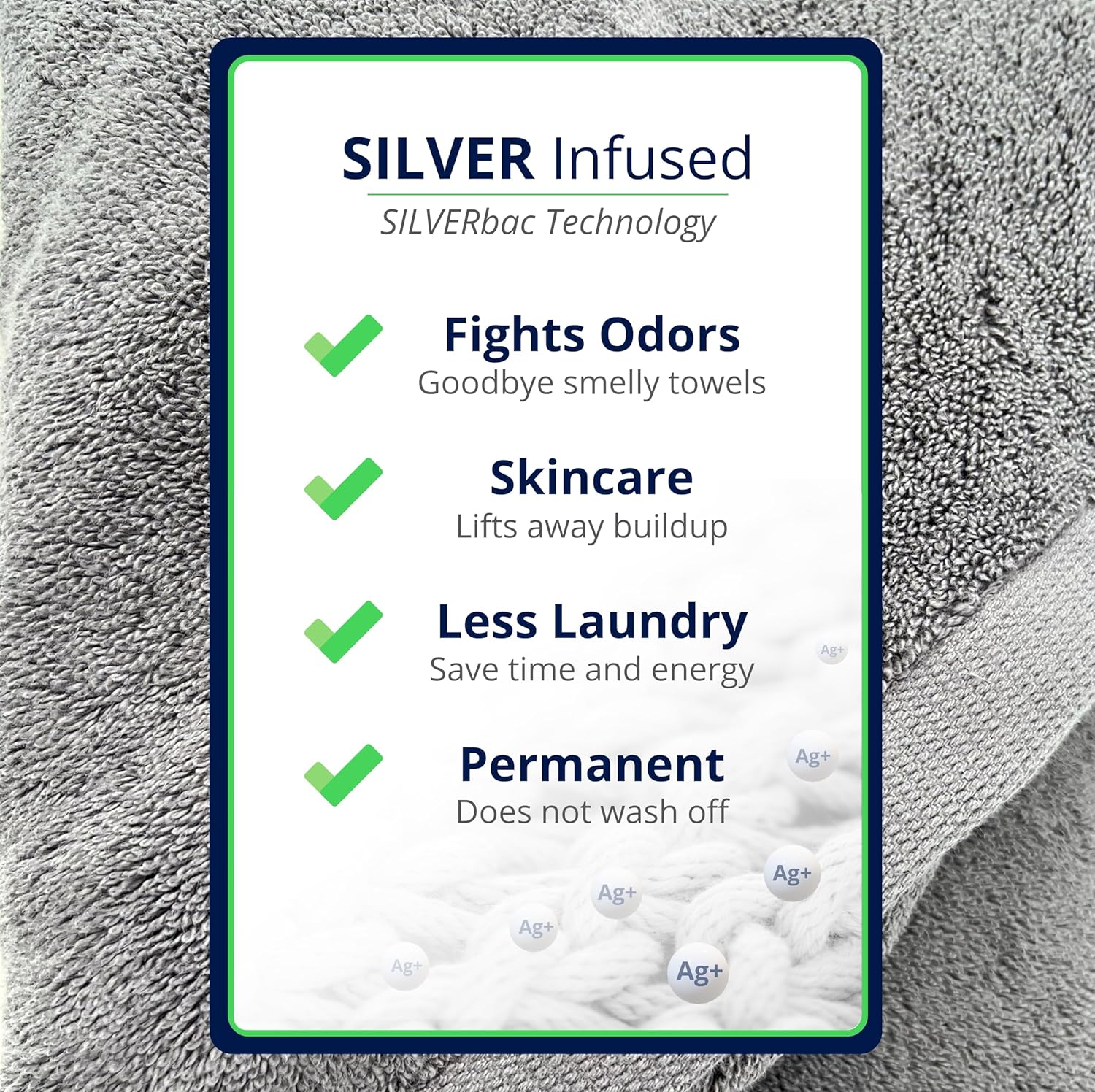 Lincoln & Palm 3 Piece Turkish Towels Set, Thick, Soft, Plush 700 GSM Spa & Hotel Quality, Silver Infused SILVERbac | Bath 58x30, Hand 30x16, Face Wash Cloth 13x13 (3 Piece Towel Set, Silver)