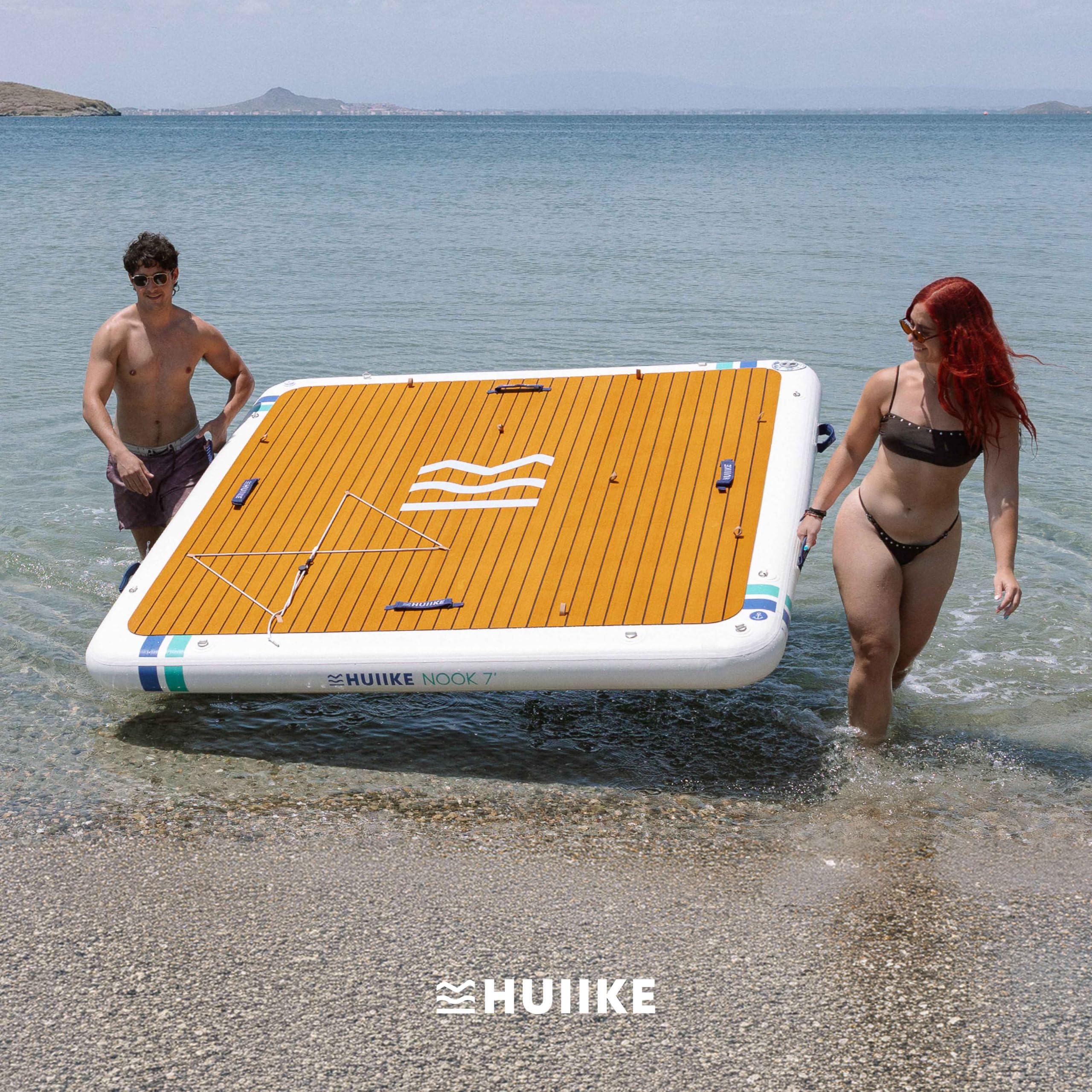 HUIIKE rutschfeste Badeplattform Aufblasbar 2,15-3,05 m für 4-6 Personen mit Zubehör Inklusive, Pumpen, Sandanker, Rucksack. Schwimmplattform bis zu 280-500 kg, Badeinsel für Kinder und Erwachsene