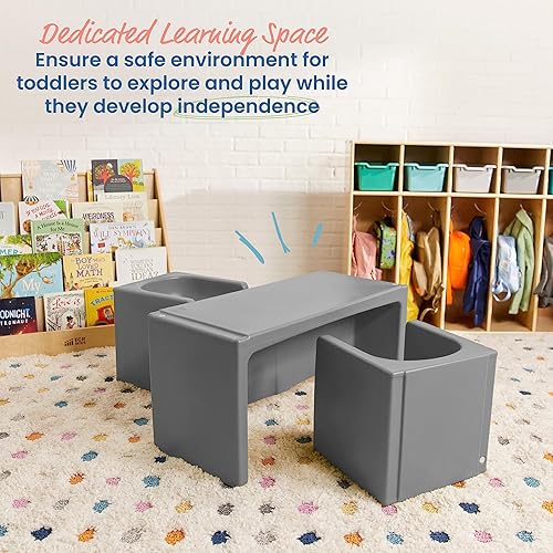 Miniatura 3 de ECR4Kids Tri-Me - Juego de mesa y sillas cubo, muebles multiusos, gris oscuro, 3 piezas