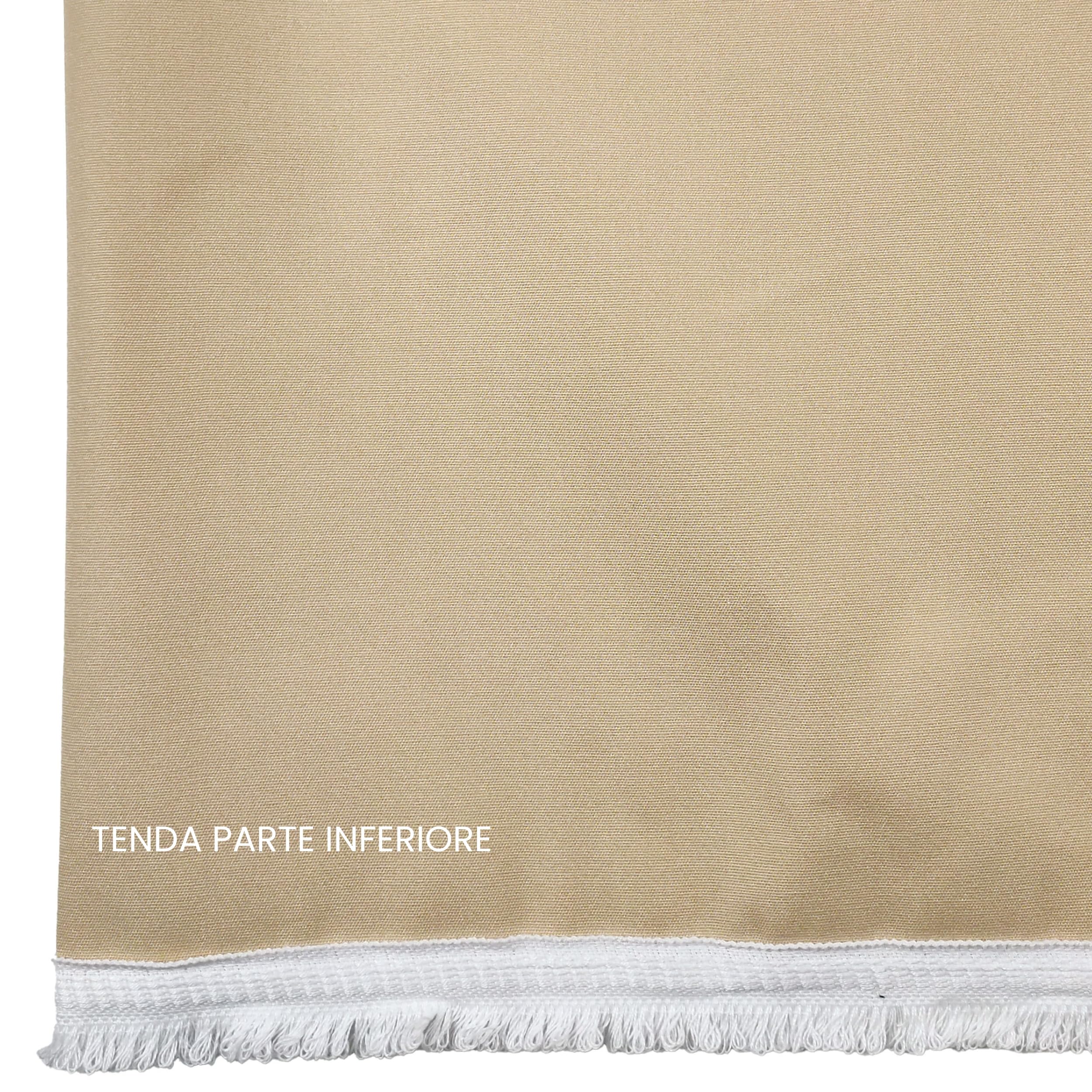Panini Tessuti Tenda da Sole confezionata, molto resistente per esterno in 100% Acrilico con anelli, ganci e passamaneria a frangia, 140x250 cm, ideale per terrazzi verande balconi.