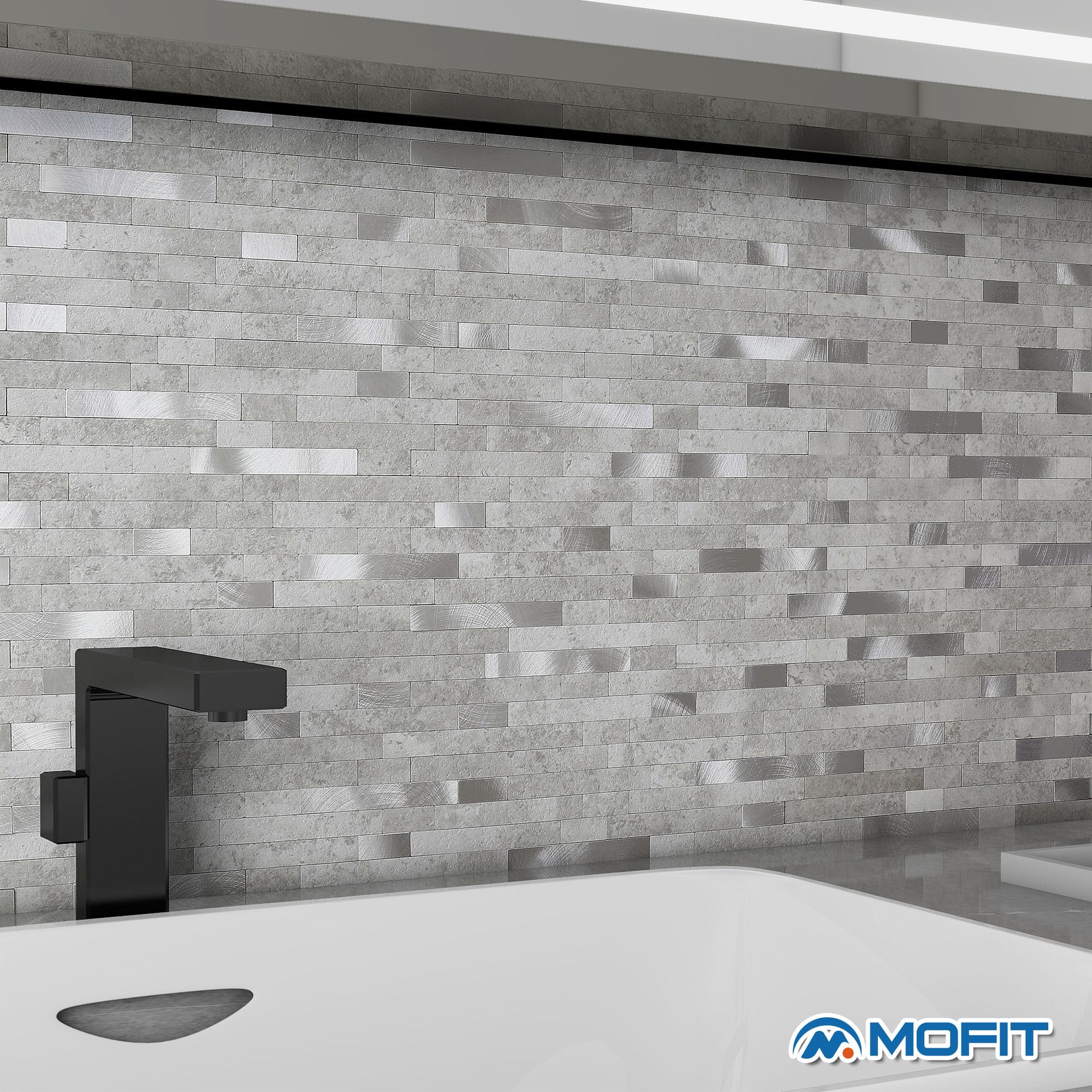 Piastrelle Autoadesive 3D MOFIT Effetto Mattone - Grigio Cemento, 10 Fogli