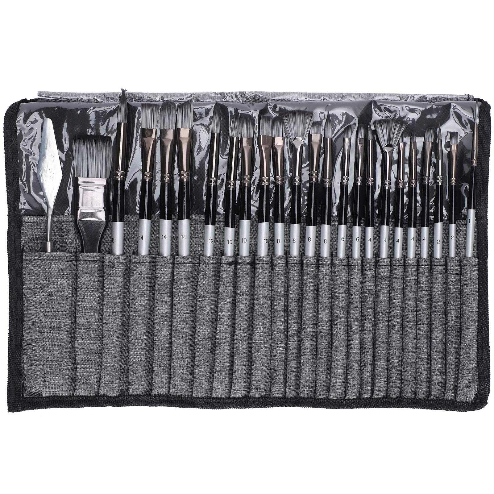 Juego de 24 pinceles de pintura acrílica, pinceles profesionales para pintura al óleo, lienzo acrílico y pintura de acuarela (gris)