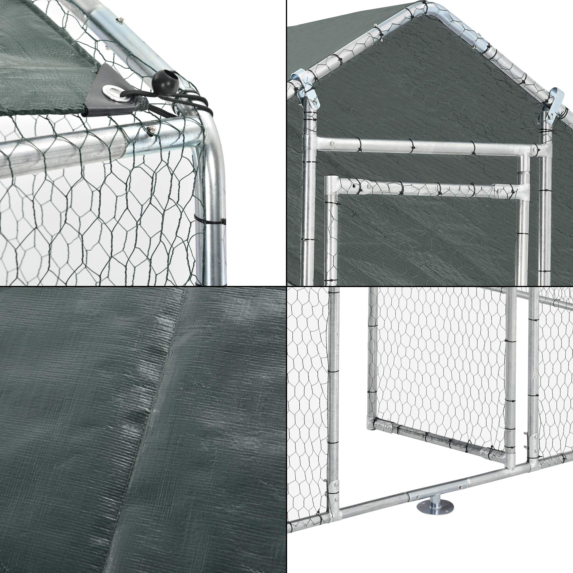 pro.tec Gabbia per Pollame con Tettuccio Protezione Sole e Porta Voliera da Giardino Pollaio da Esterno per Volatili Conigli 2x2x2 m con Recinzione a Rete Metallica - Argento/Verde Scuro