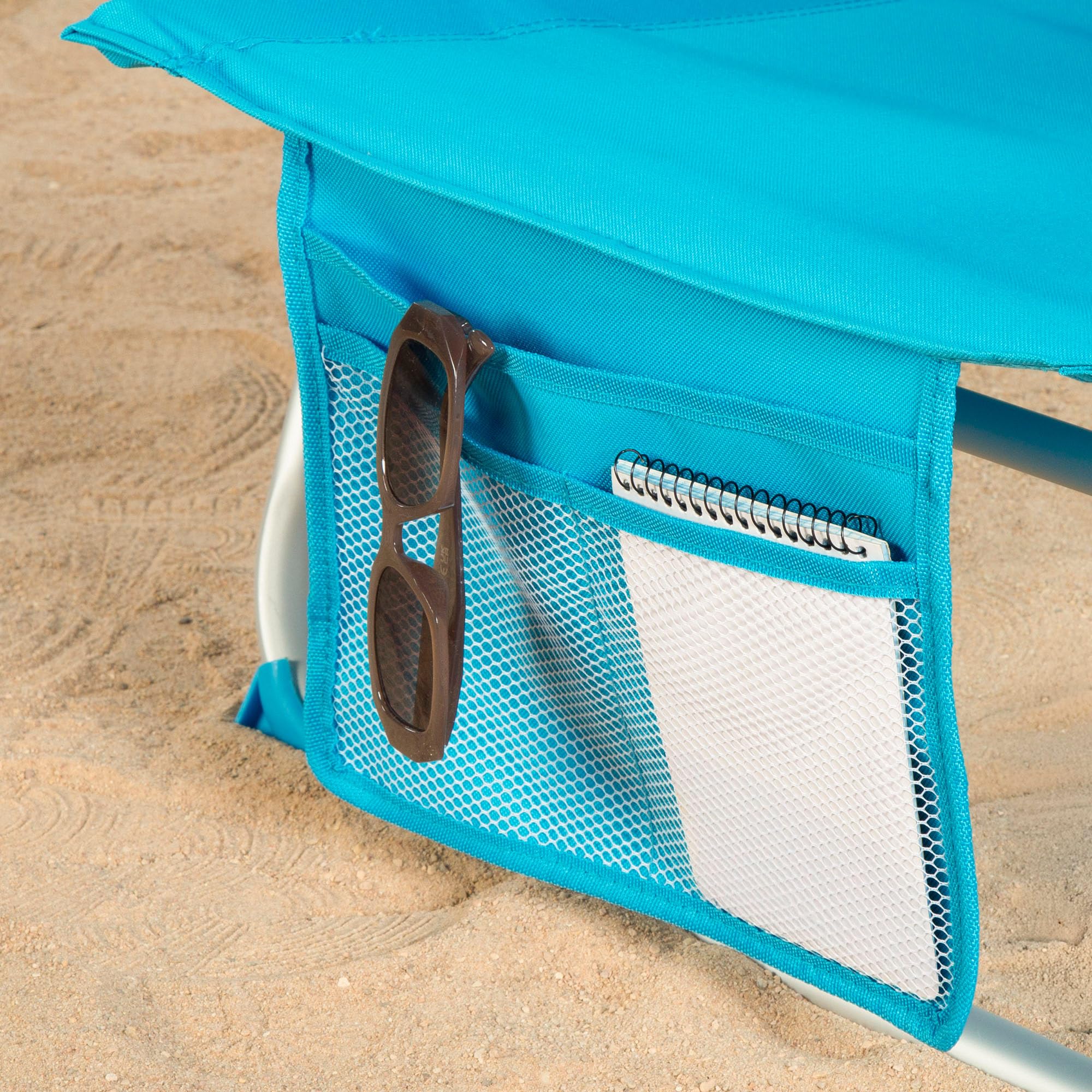AKTIVE Sedia da spiaggia pieghevole 49x58x80 cm, con cuscino, sedia zaino pieghevole, schienale reclinabile, con due tasche, blu pastello (53983)