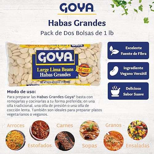 Miniatura 7 de Frijoles Lima grandes de Goya, habas de mantequilla, frijoles secos enteros, frijoles gigantes, ricos en fibra, nutritivos y versátiles, bolsa de 16