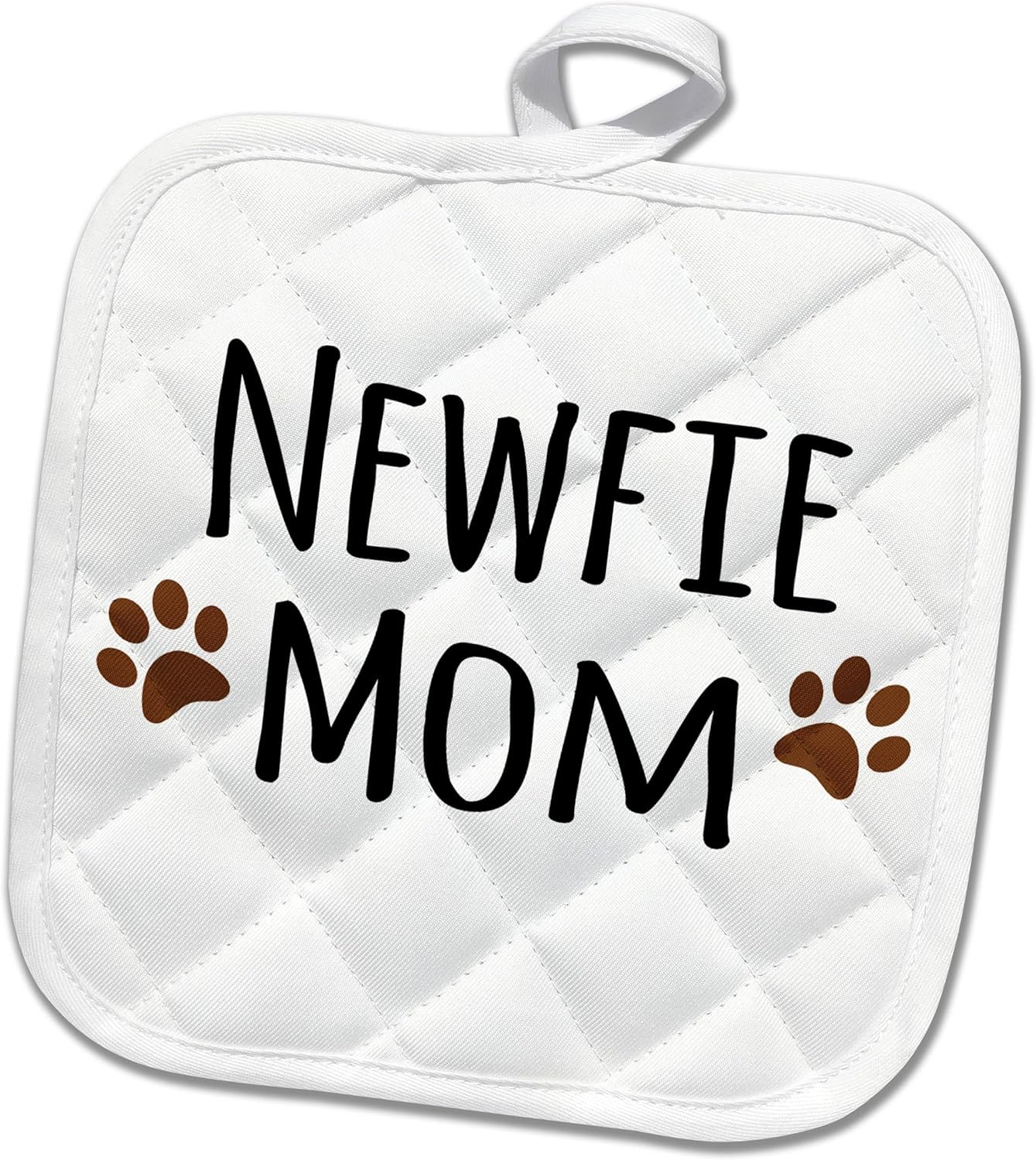 3D Rose Newfie Dog Mom-Newfoundland Breed-Muddy Brown Paw Prints-Doggy Lover Pet Owner Mama Pot Holder, 8 x 8
