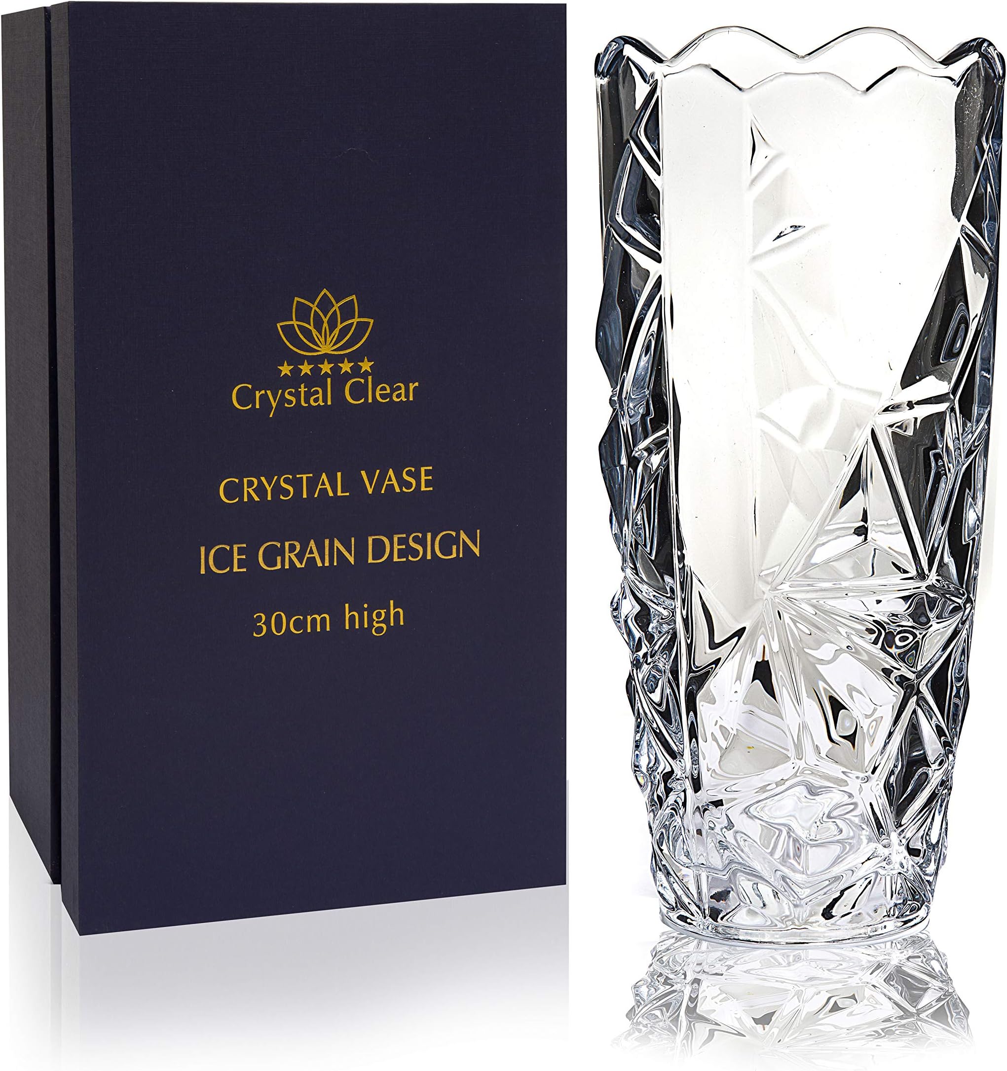 Crystal Vase,, 30cm high, For Flowers & Decor, Ice Grain Design, Eternal Love for Home Nice, Shiny, Adorable, Suitable For all Occasions, Perfect as a Gift,