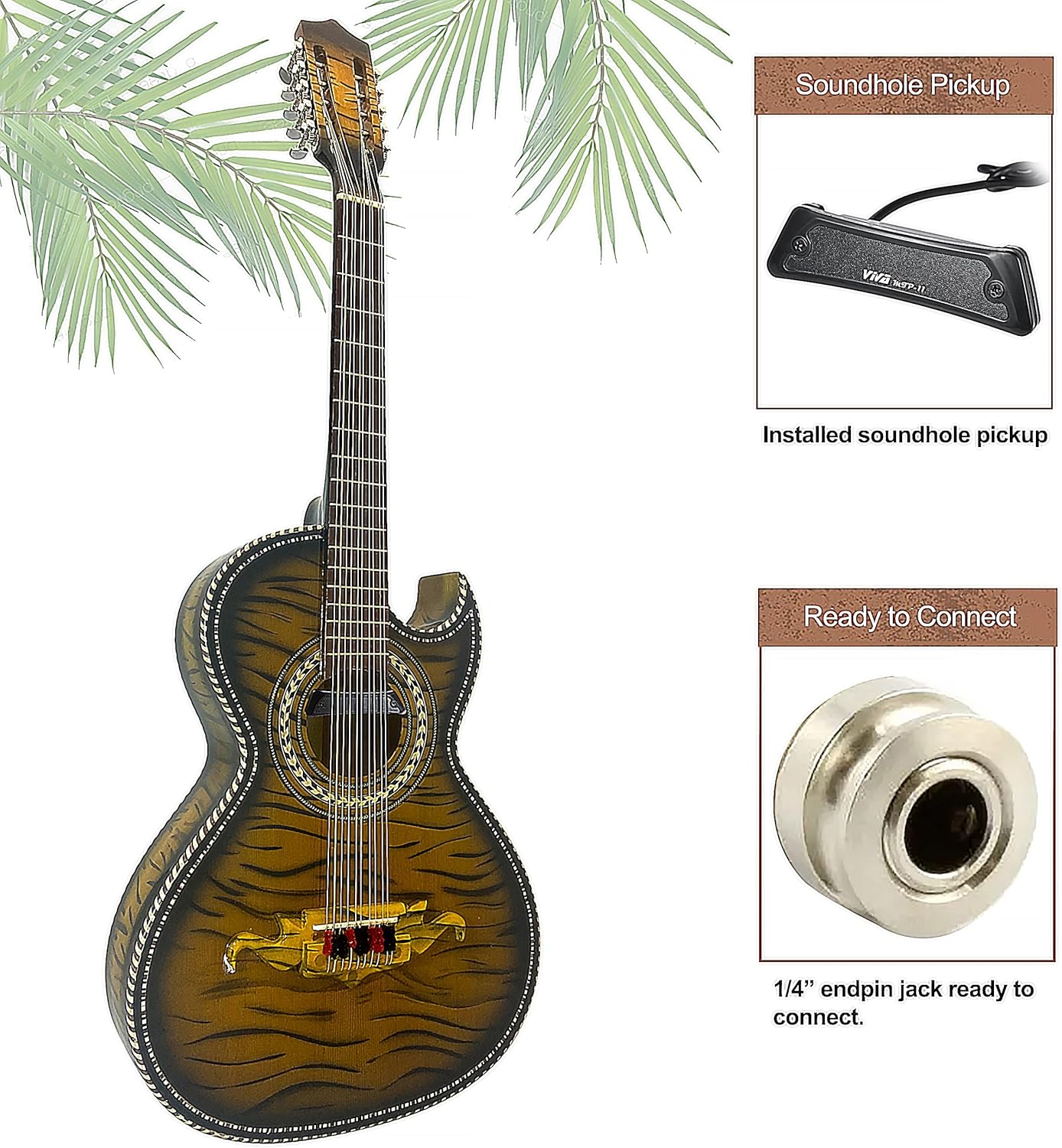 D'Luca Paracho 10-String Bajo Quinto Acoustic-Electric Right-Handed Tiger Yellow (DL-PQ1-EQ-TY)