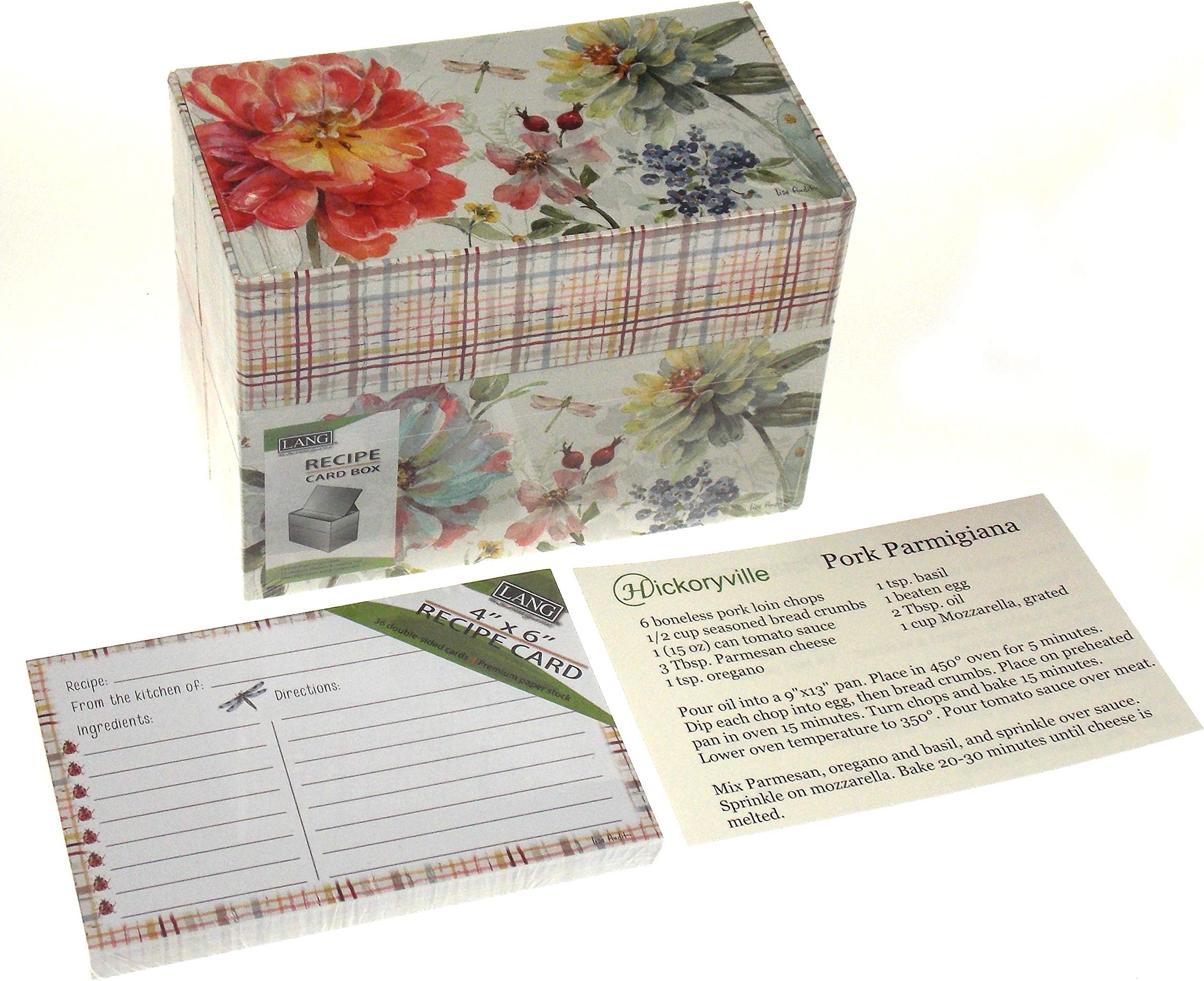 Lang Spring Meadow Recipe Box Bundled with Extra Recipe Cards - Artwork by Lisa Audit (2 Bonus Recipes Included from Hickoryville)