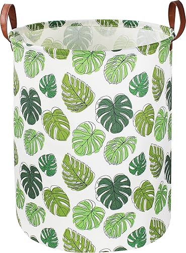 NTAOHAMPER Cesta de lavandería redonda verde, decoración de guardería temática de selva, cesta tropical de bebé, decoración de habitación de