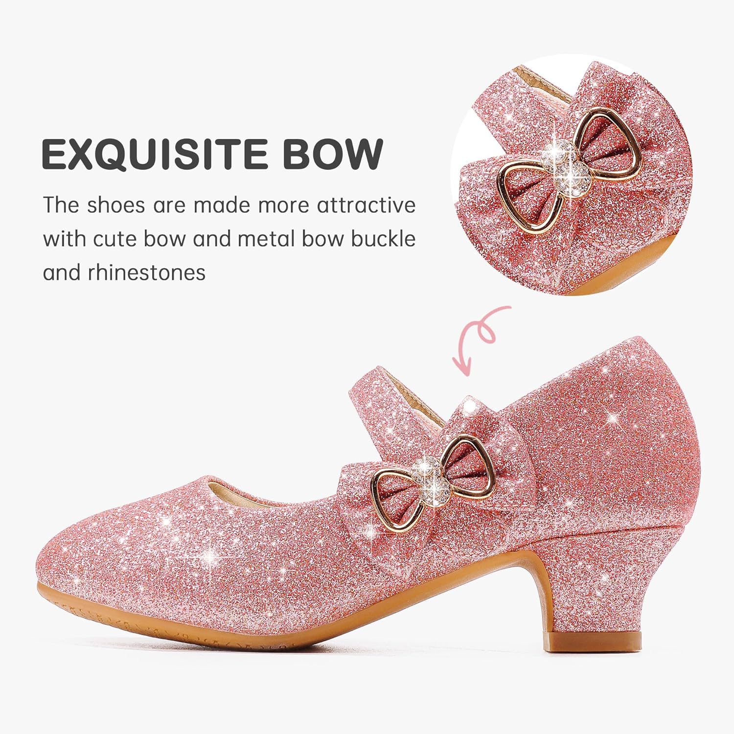 Dufannie Girls Dress Shoes Low Heel Princess Flats Mary Jane Flower Wedding Party Glitter Shoes for Kids Toddler - Image 4