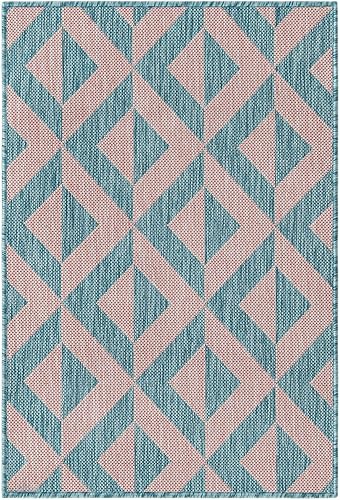 Vista 120 de Unique Loom Unique Loom Outdoor Collection - Alfombra de área - Napa (3 pies 3 pies, redonda, amarillo y aguamarina/amarillo)