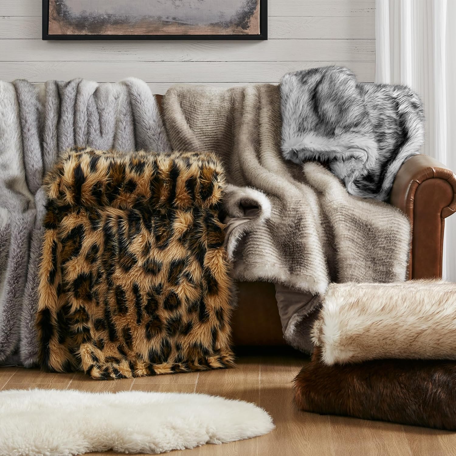 Hyde Lane Faux Fur Throw Blanket - Ultra Long Pile, Luxury Fluffy Chinchilla Gray Fur Blankets, Fuzzy Plush & Soft Throws for Sofa Couch, Gift for Women, 50x60 - Image 5