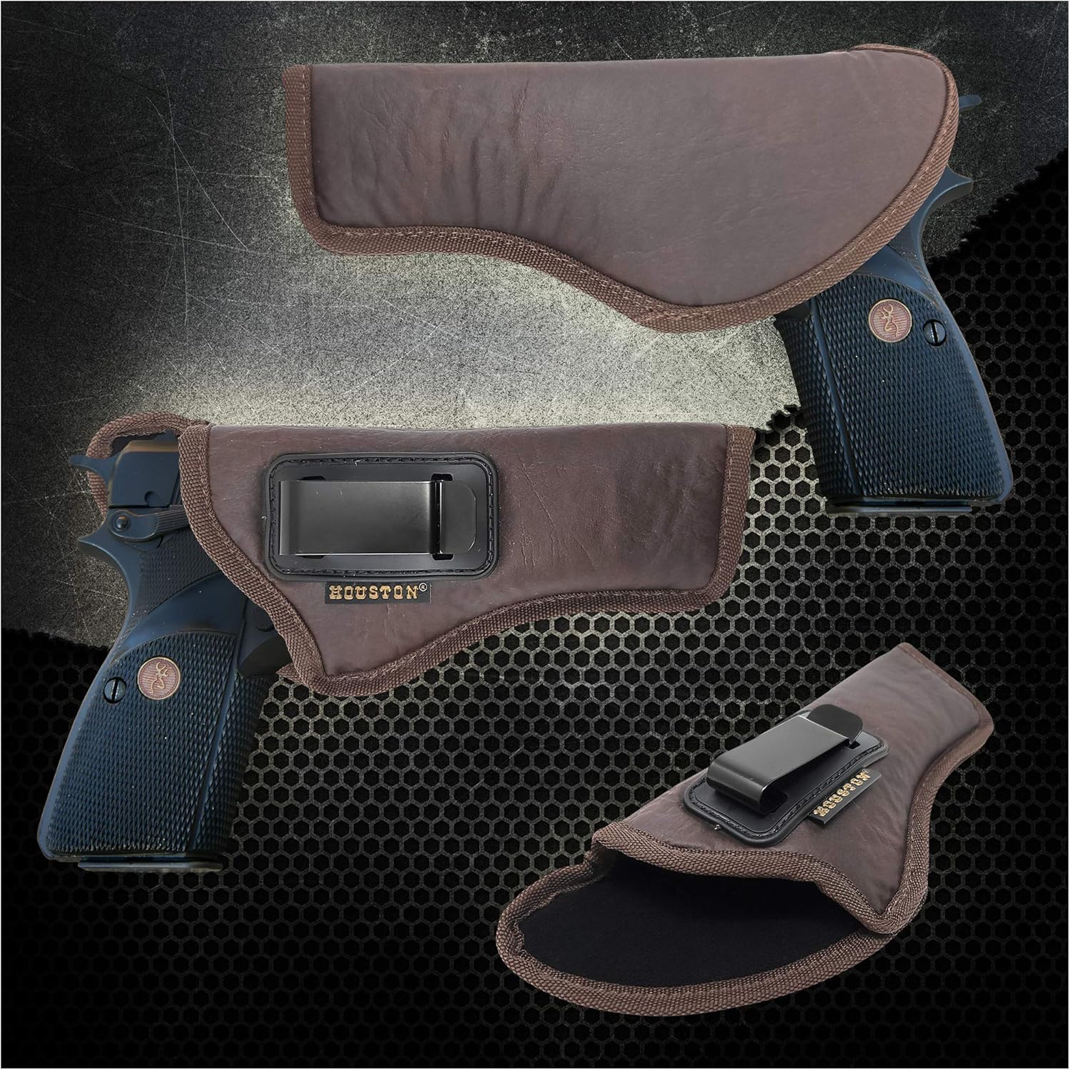 Inside Waistband Gun Holster for Men/Women for 1911 5" Barrel Length, Browning 9 mm, Colt, Kimber, Taurus (Left). Eco Leather Concealed Handgun Holster 9mm. Pistol Holsters by Houston Gun Holsters