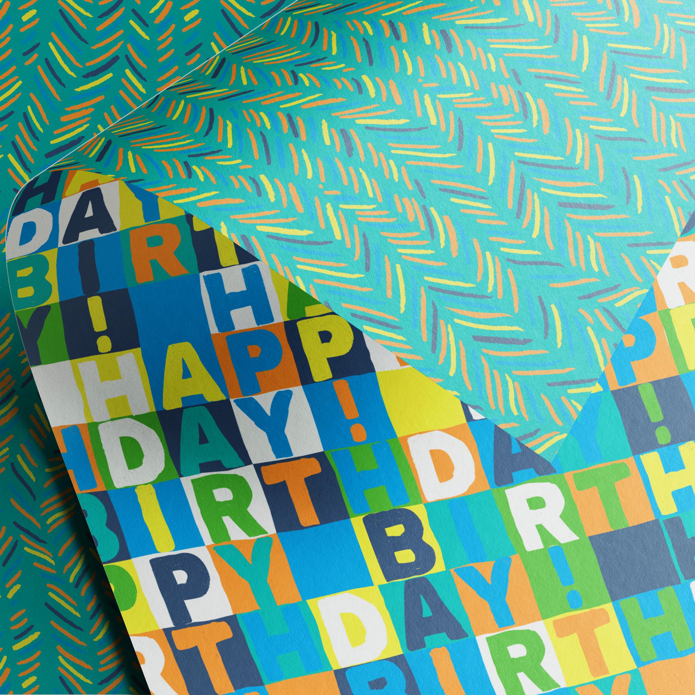 Birthday neon blue wrapping paper | 3 x premium gift wrap sheets | delivered in tube (not folded) | luxury 110gsm 50 x 70cm double sided giftwrap | Printed in the UK and fully recyclable