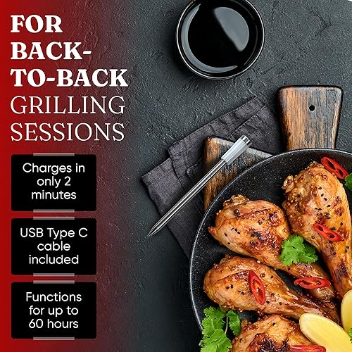 Miniatura 2 de Thermo-Meter - Termómetro inalámbrico inteligente para carne - Compatible con Bluetooth para asar y ahumar - 2 sondas digitales y recargables -