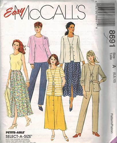 8691 McCalls Patrón de costura sin cortar Misses Top Pull on Pantalones Falda Chaqueta Talla 6 8 10