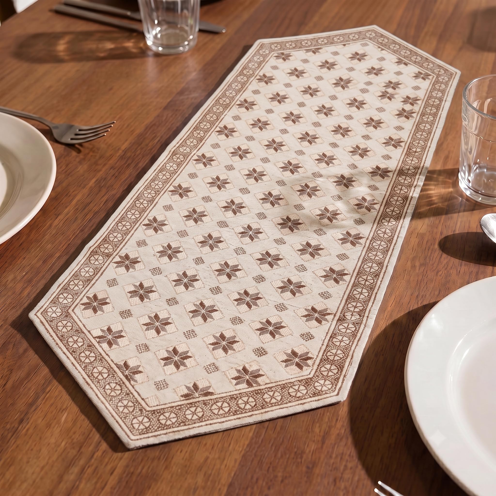 Dining Table Runner for 4 Seater | Premium Viscose Rayon & Cotton Fabric | Washable Heat Resistant Decorative Table Cover for Dining Table | Modern Home Decor | 36 x 14 Inch | Beige-image-21