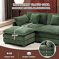 Vista 3 de Ihanherry 111.4" L Shaped Modern Sofa Modular Sectional Cloud Couch with Ottoman, 4-Seat Chenille Deep Seat Sofa with Pillow for Living Room