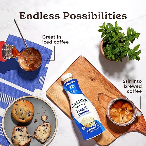 Miniatura 5 de Califia Farms - Crema de café con leche de almendras de vainilla con crema de coco 254 oz  Sin lácteos  Sin soja  Base vegetal  Vegano  Sin OMG  Sin