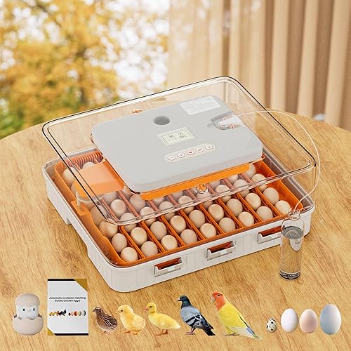 56 Egg Incubator, Automatic Turning & Smart Temp/Humidity Control, Built-in Candler, Plus Hatching Guide – for Chicken, Duck, Quail, Goose, Parrot, Pigeon, Ideal for Farm, Home, Lab, Classroom