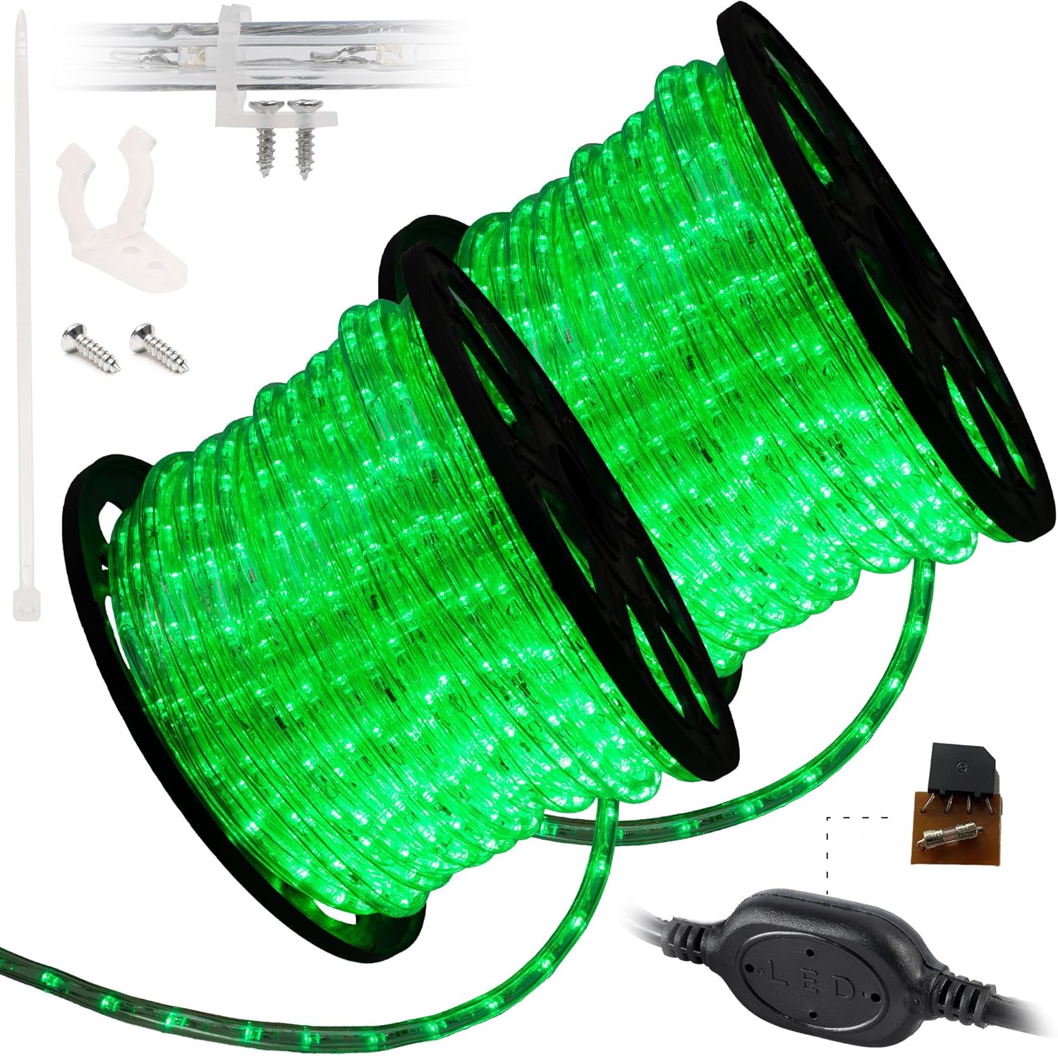 WYZworks 216LEDs, 20ft Green LED Rope Light, Connectable Outdoor Permanent Waterproof Accent Exterior Lighting Pvc Case Etl Certified Holiday Backyard