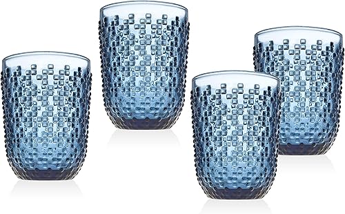 Godinger - Vasos dobles antiguos de moda, vasos de vidrio para bebidas, color azul, juego de 4