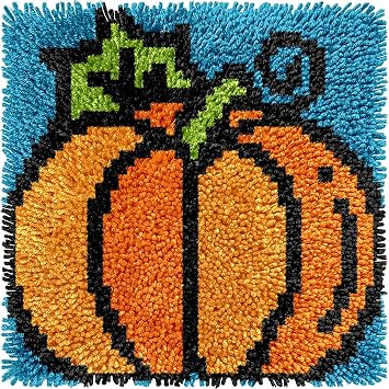 Yglnden Latch Hook Kits for Adults DIY Rug Crafts Pumpkin Pattern Color Printed Canvas,Latch Hook Kits for Beginners Handmade Needlework Crafts Home Decoration,12"x12"