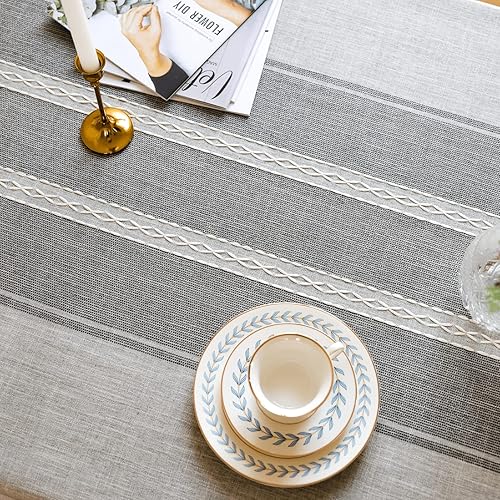 Miniatura 5 de Mantel de lino de algodón para mesa rectangular, mantel gris a rayas de granja, manteles de tela suave para mesa de comedor de cocina (gris, 55 x