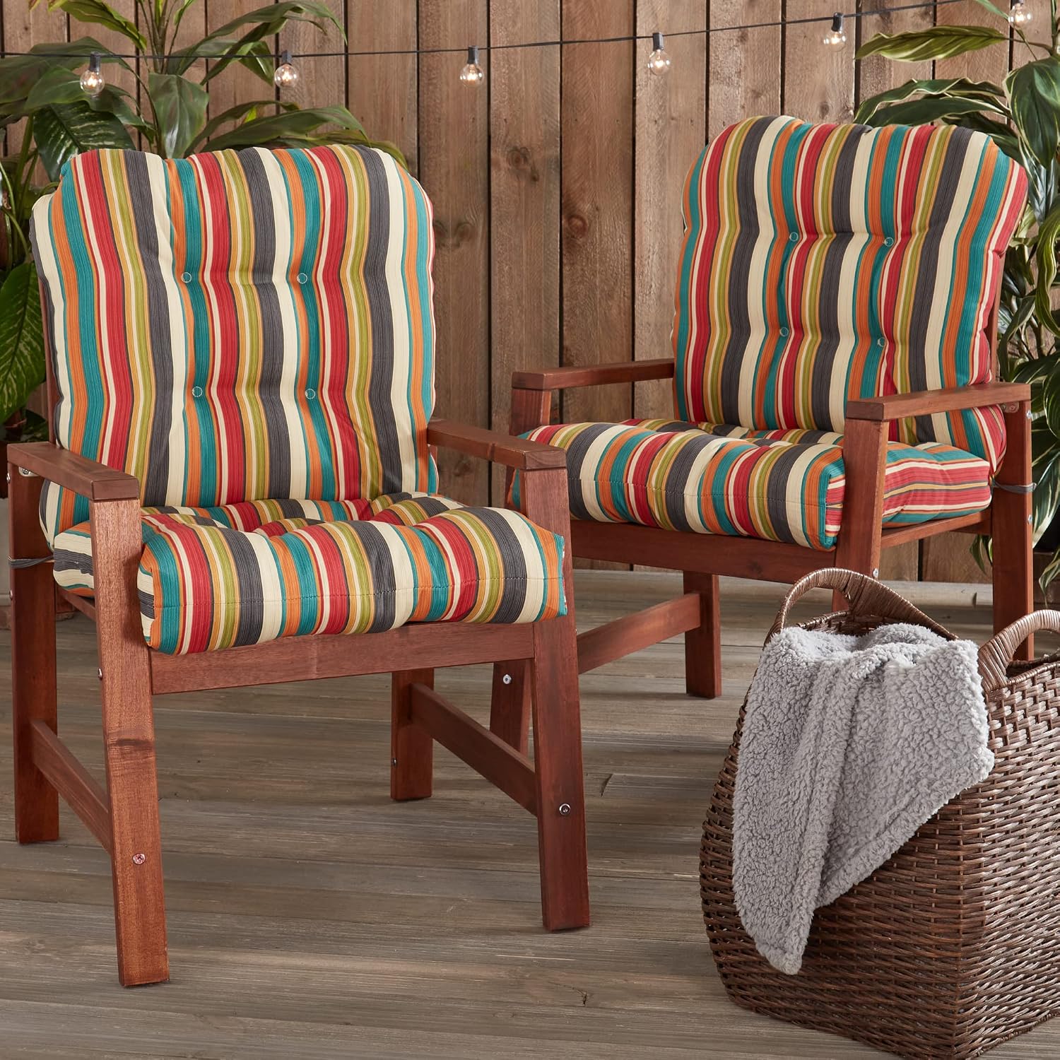 South Pine Porch Outdoor Seat/Back Chair Cushion (Set of 2), Sunset Stripe