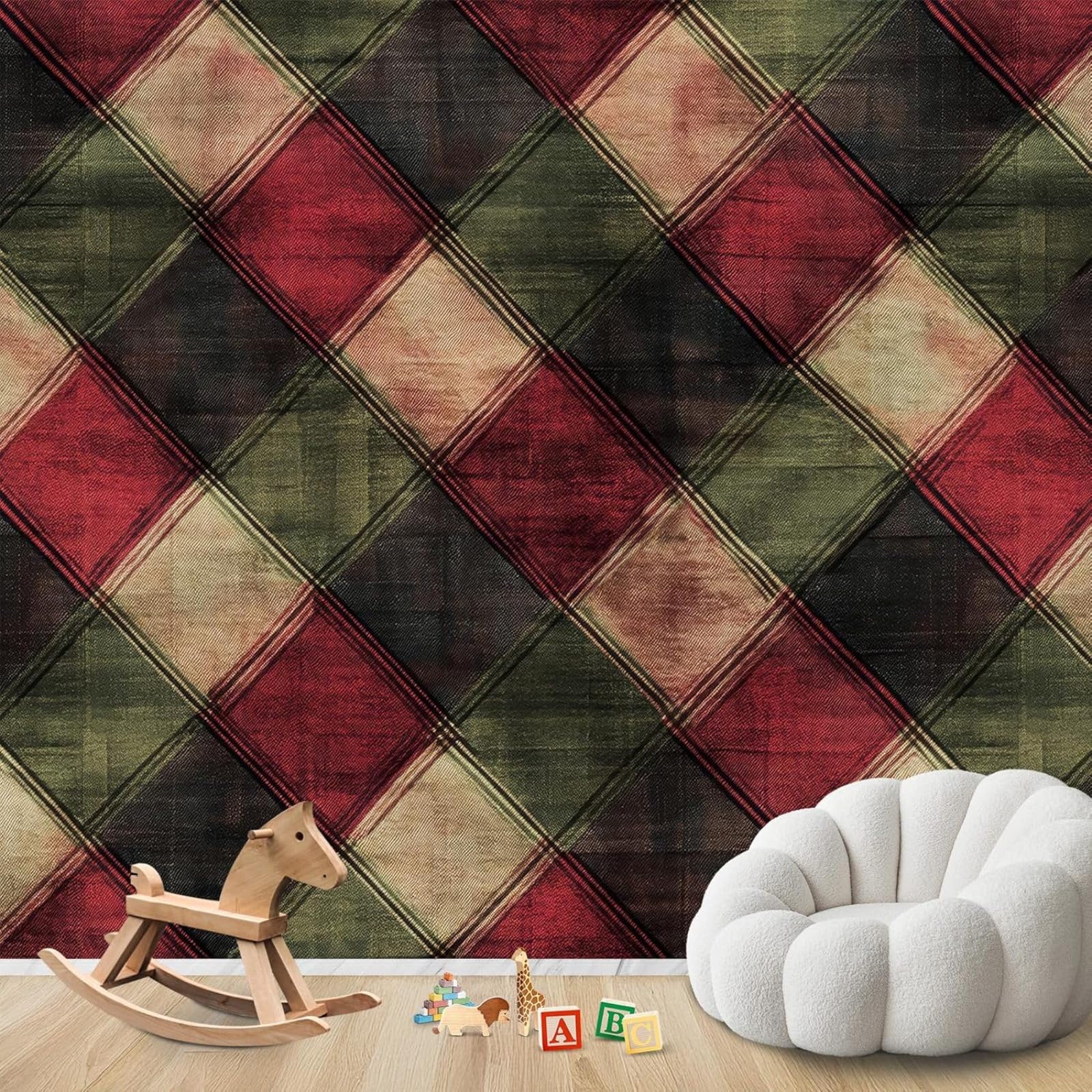 Papier peint tartan rouge pour chambre d'enfant et salon moderne