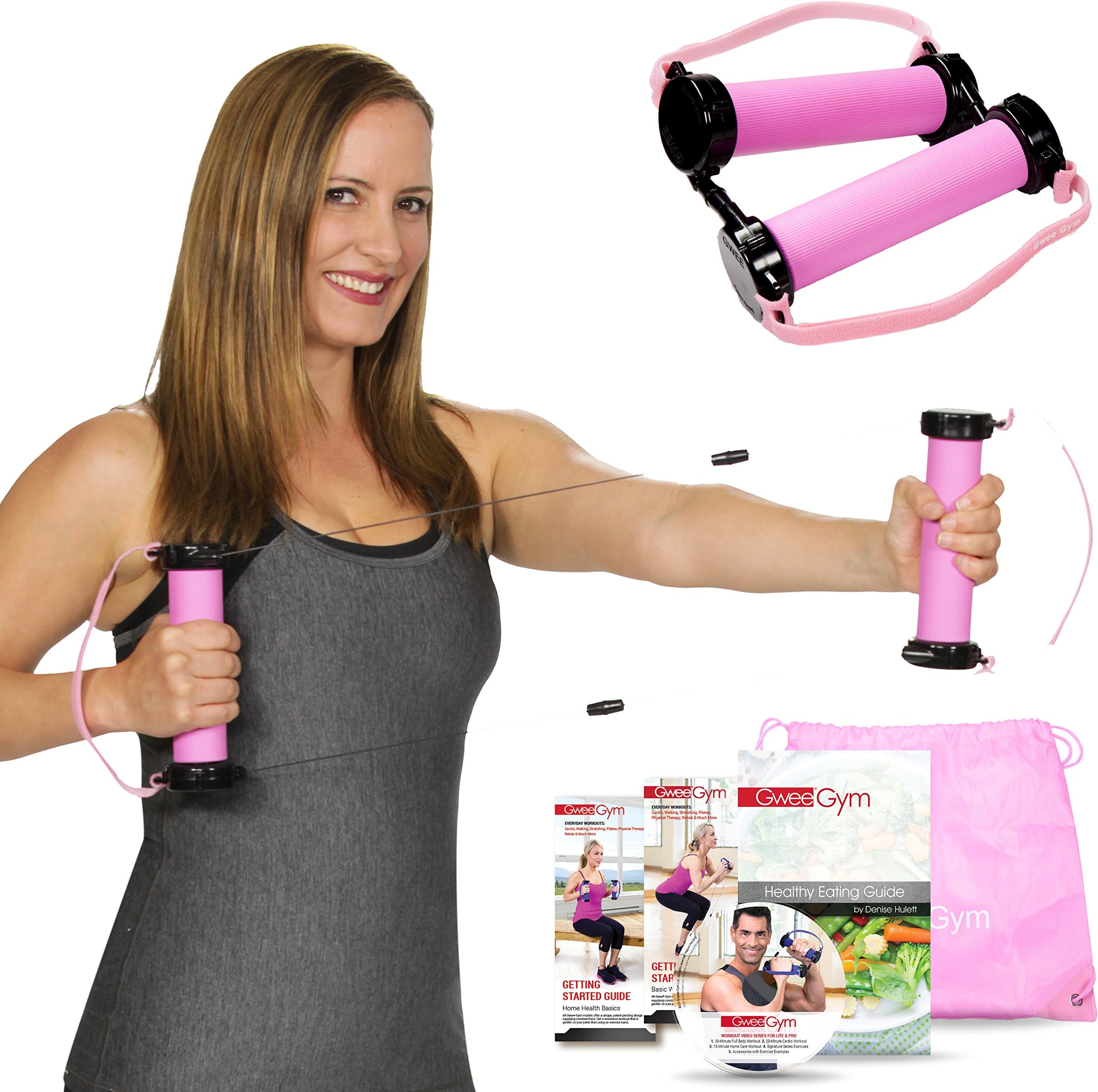 Gwee Gym - Resistance Bands Exercise Kit, LITE, Pink Exercise Bands, Build Lean Muscle with Workout Bands, Easily Portable or used at Home, Includes a DVD, Travel Bag & Healthy Eating e-Book