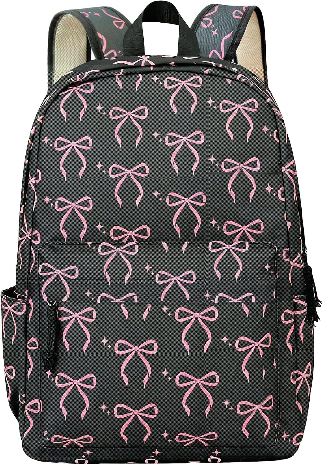 Black Backpack with Pink Bow Pink School Bags Women's Laptop Backpack School Backpack Lightweight and Casual for Teenage Girls Travel Work College Supplies