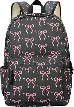 BACH AND BOUJEE Black Bows School Backpack for Women Aesthetic Backpack Cute Bow Bookbag for College Travel Office Work Coquette Preppy Bookbags Pink Bows Backpacks