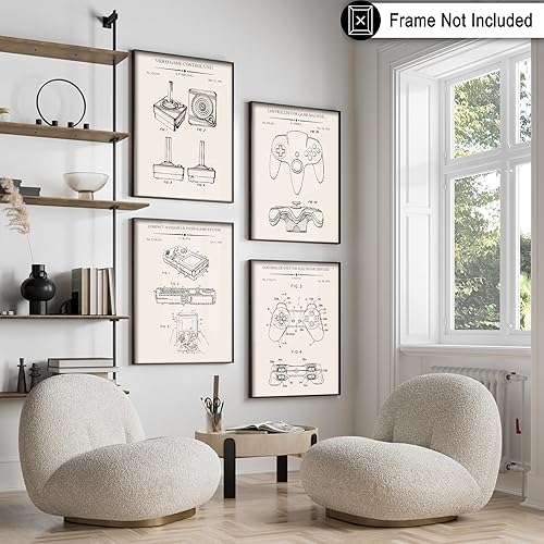 Miniatura 3 de Monem Art - Póster de 4 piezas para videojuegos, impresión de patente de videojuegos, arte de joystick, arte de controlador, arte de dibujo técnico,