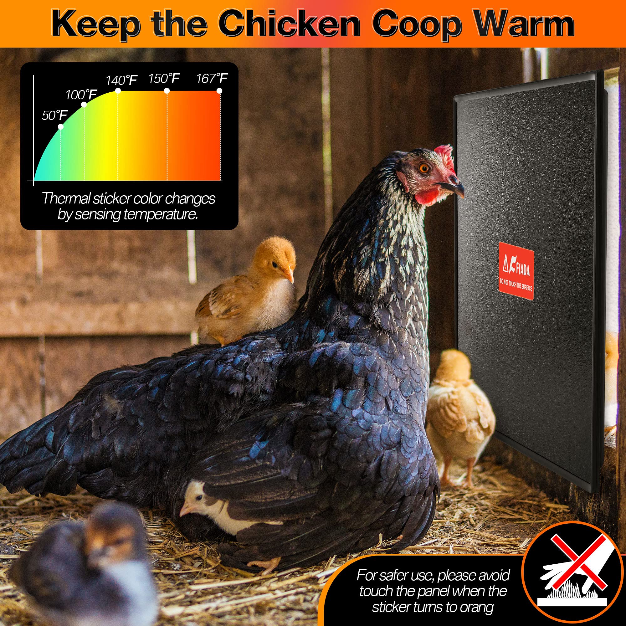 Fiada Chicken Coop Heaters, 100/200W Adjustable Wattage UL Tested Radiant Heat Flat Panel Heater